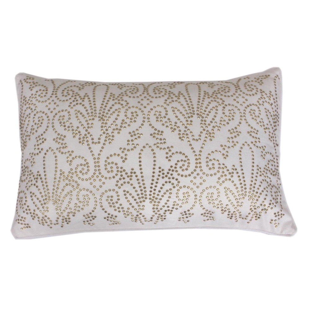 Thro By Marlo Lorenz Juliana Egret Gold Studded Damask Pillow